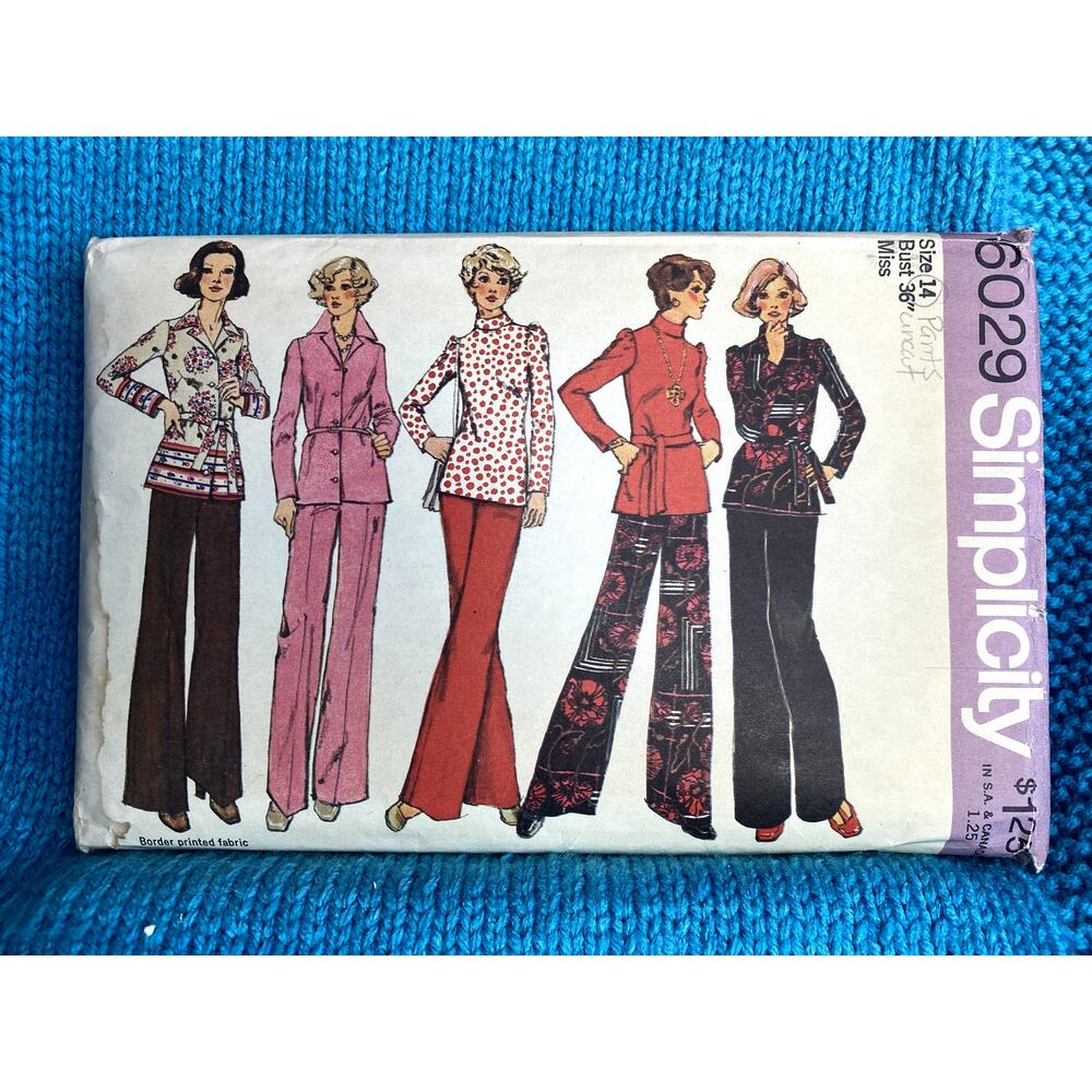 Simplicity 6029 Sewing pattern Wide leg pant top blouse 1970s size 14